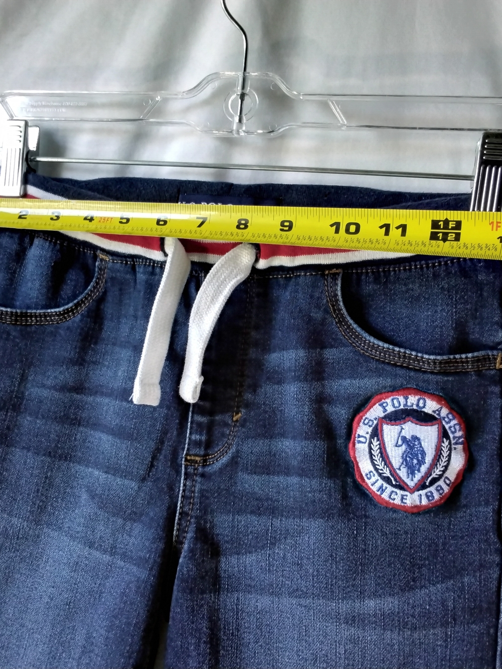 U.S. Polo Assn. Navy Denim-Look Drawstring Kids Shorts with Red & White Trim - Picture 4 of 7